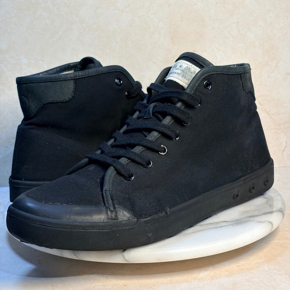 Rag & Bone Standard Issue Black Canvas High Top Sneakers Mens 44.5 EU 11.5 US
